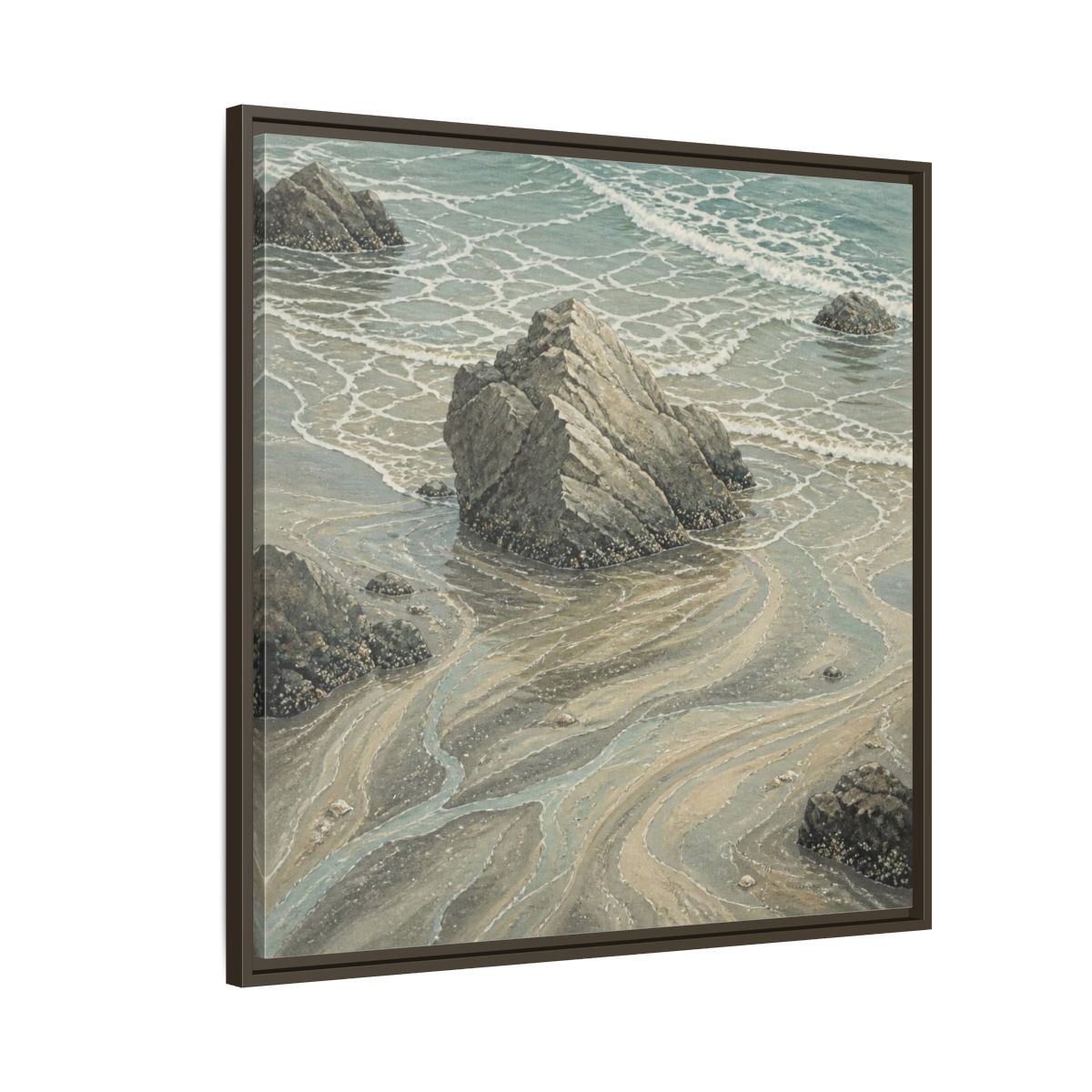 Side Mockup 8. Nature Coastal Rock shown as framed canvas print