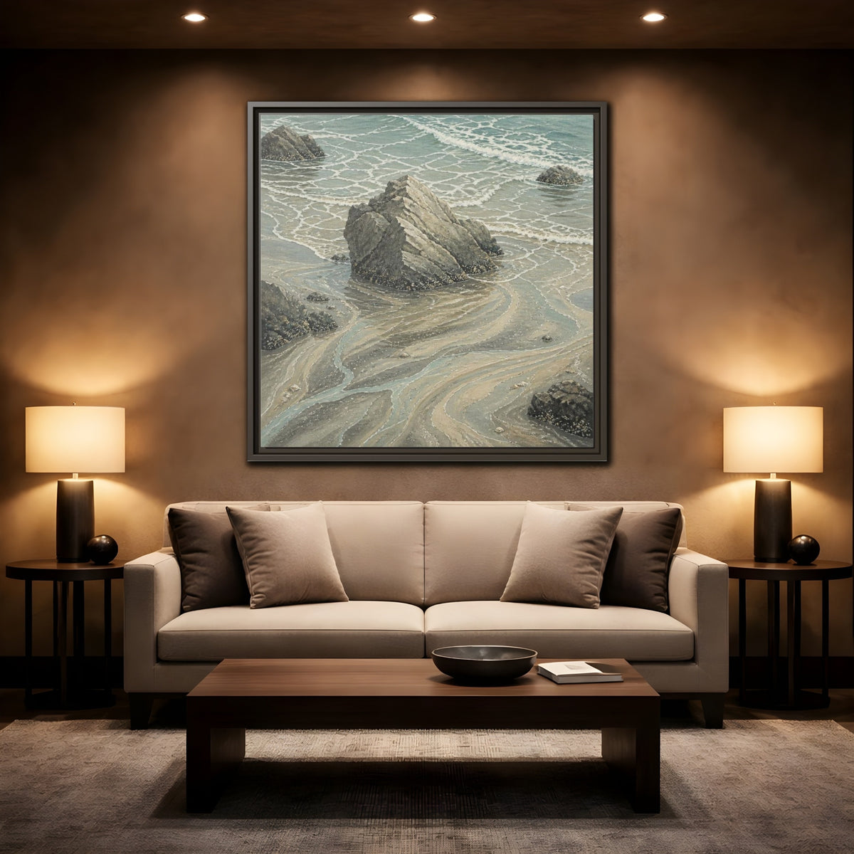 Mockup 2. Nature Coastal Rock shown as framed canvas print