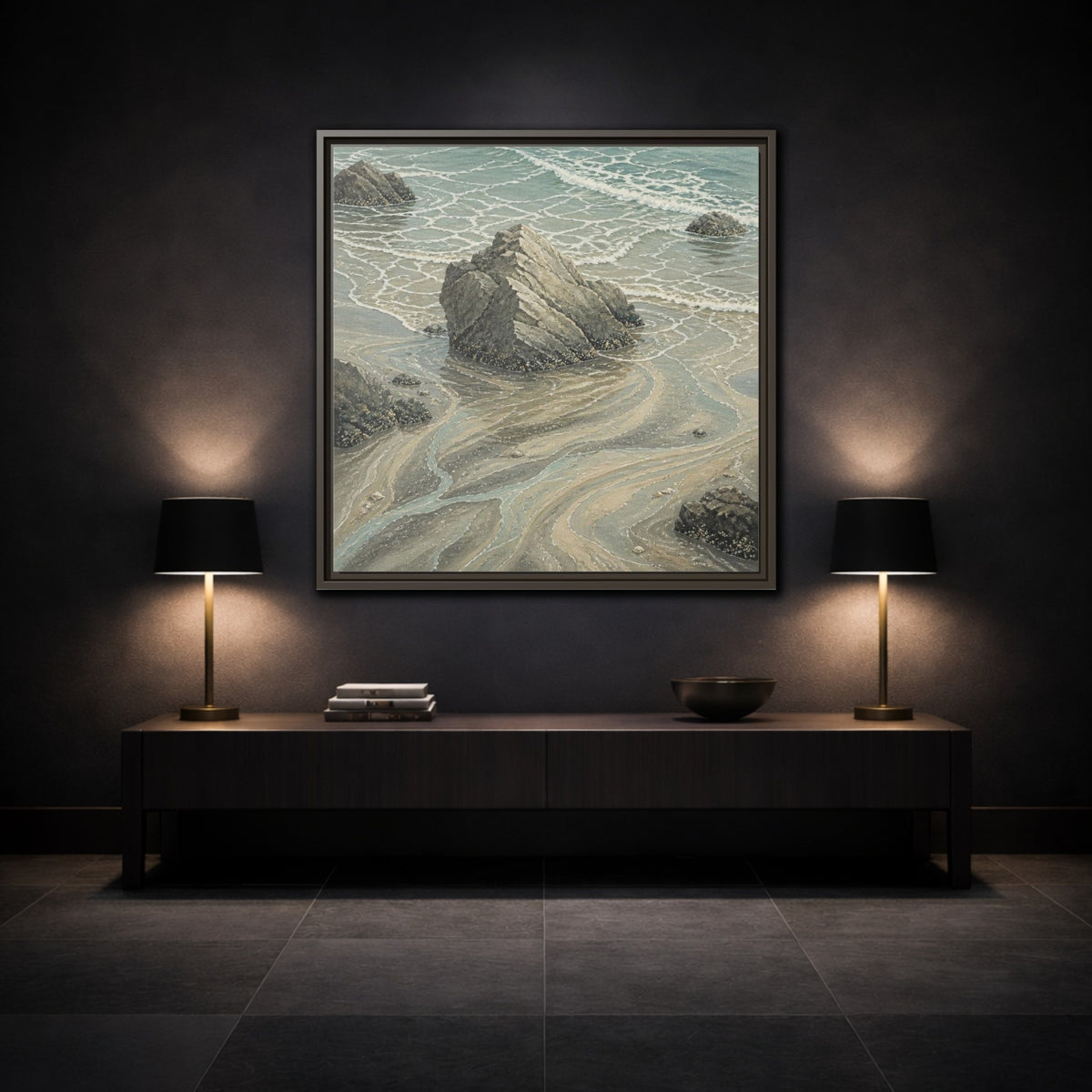 Mockup 3. Nature Coastal Rock shown as framed canvas print