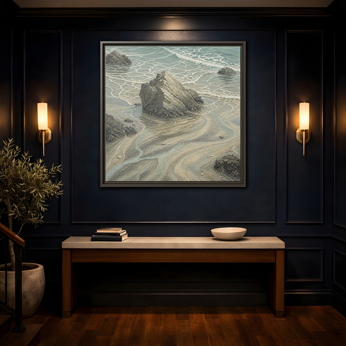 Mockup 4. Nature Coastal Rock shown as framed canvas print