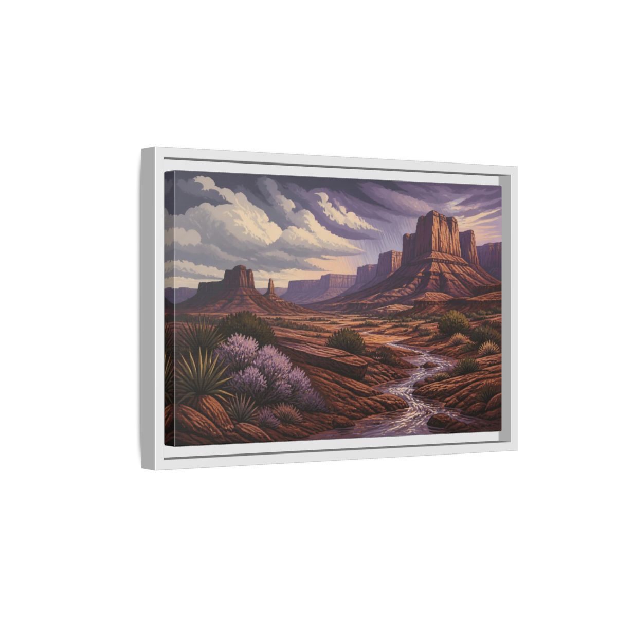 Side Mockup 4. Nature Desert Mesa Stream shown as framed canvas print