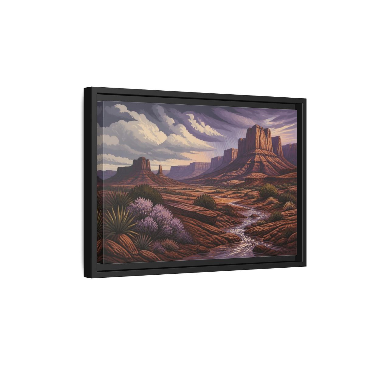 Side Mockup 6. Nature Desert Mesa Stream shown as framed canvas print