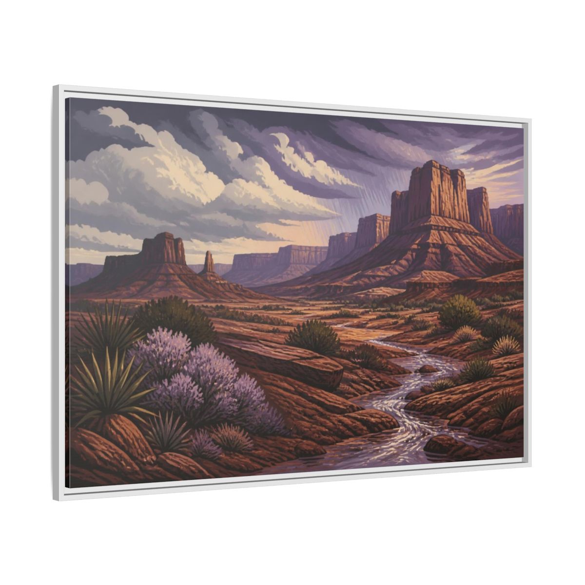 Side Mockup 7. Nature Desert Mesa Stream shown as framed canvas print