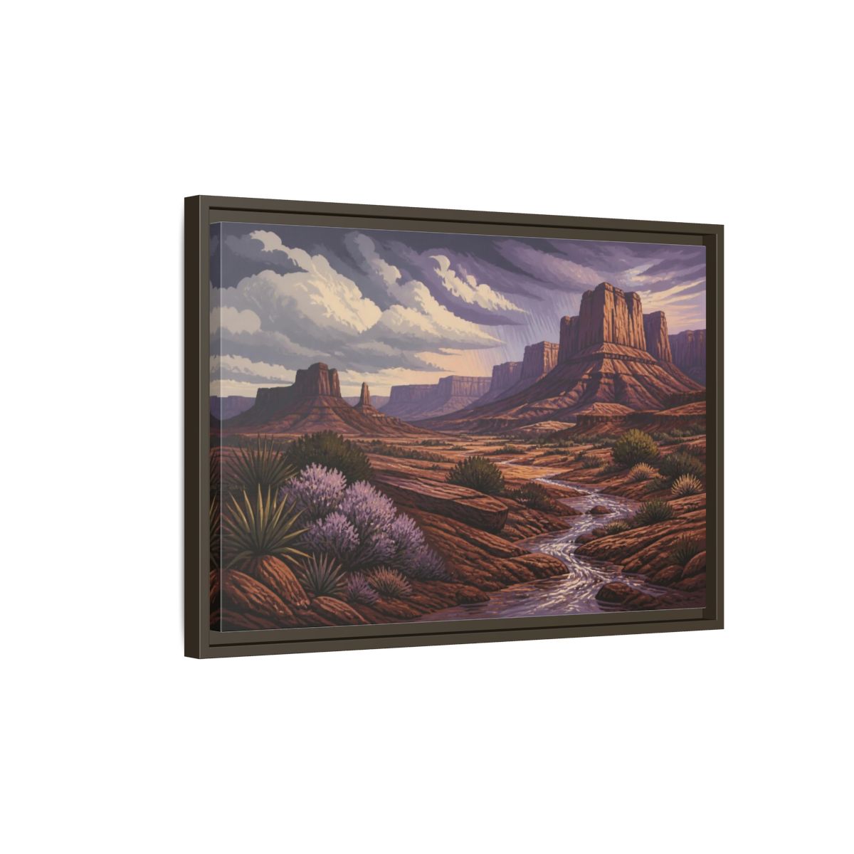 Side Mockup 2. Nature Desert Mesa Stream shown as framed canvas print