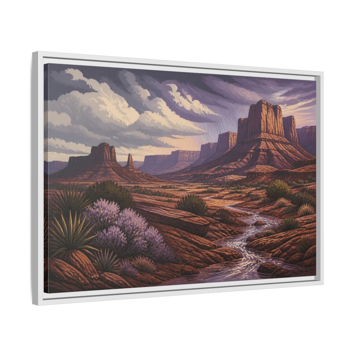 Side Mockup 10. Nature Desert Mesa Stream shown as framed canvas print