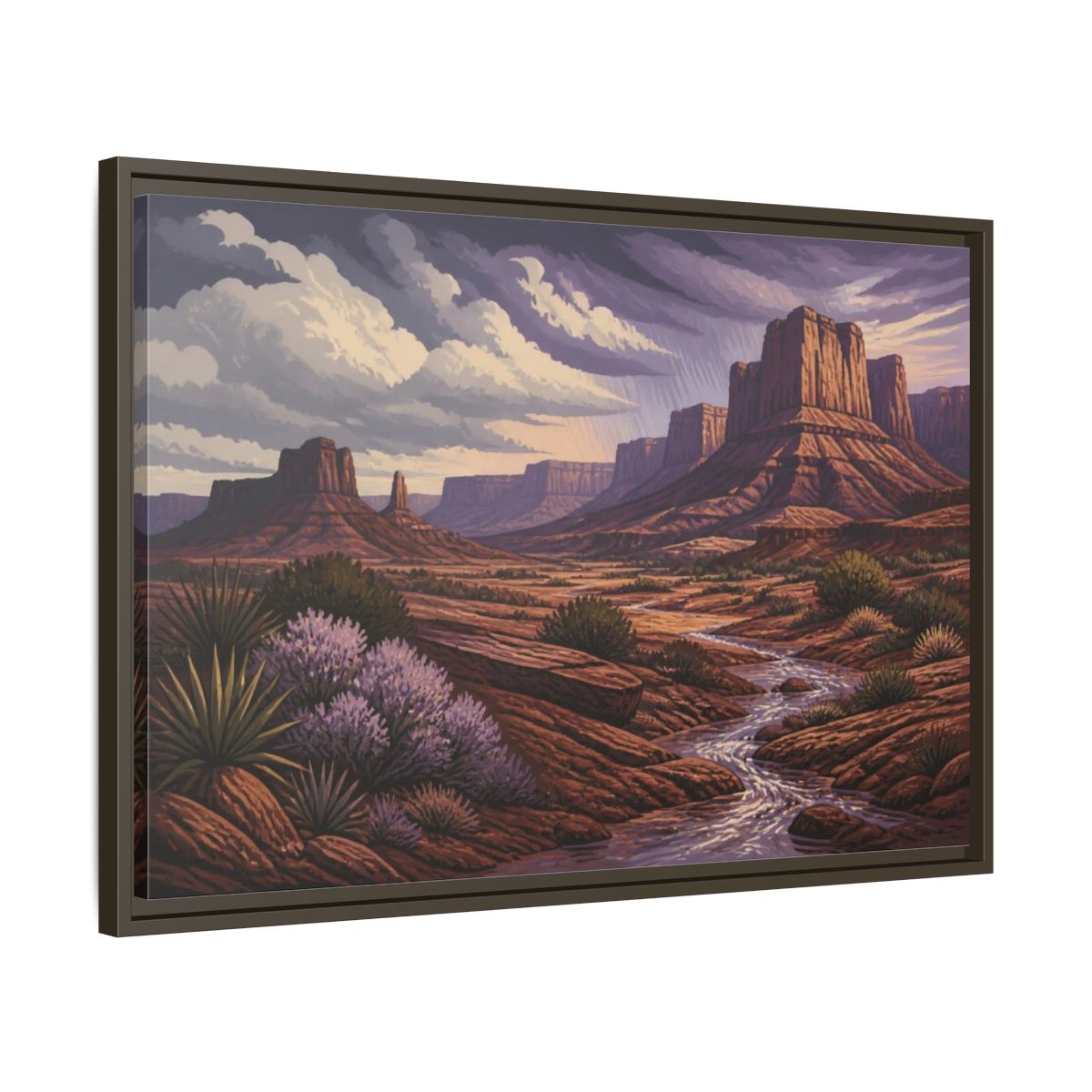 Side Mockup 11. Nature Desert Mesa Stream shown as framed canvas print