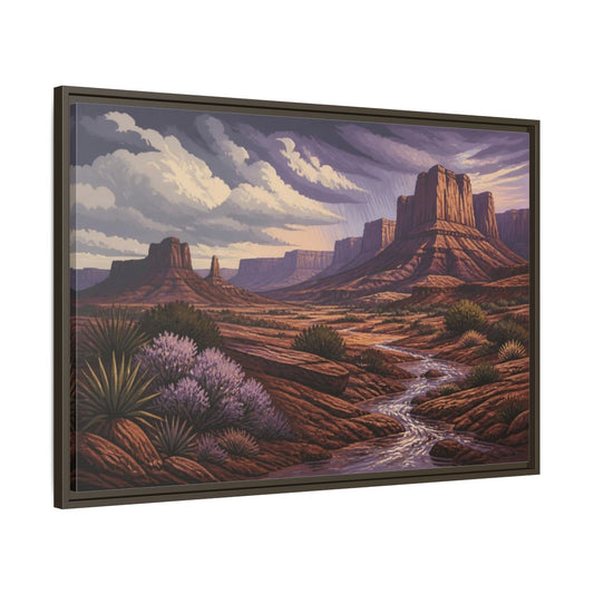 Main Mockup. Nature Desert Mesa Stream shown as framed canvas print