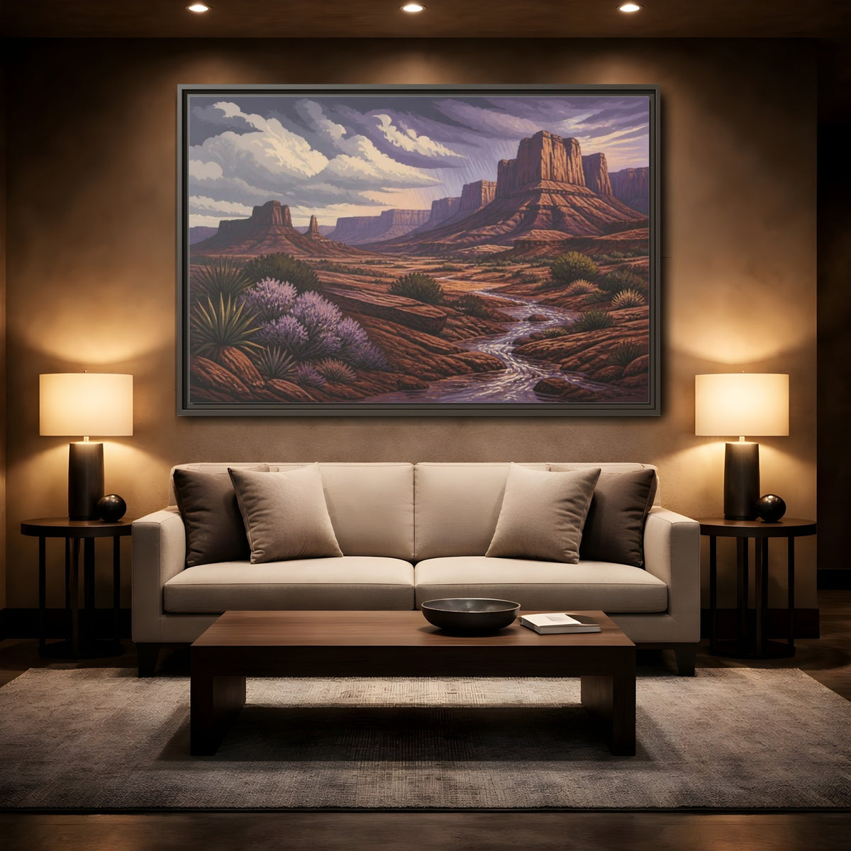Mockup 2. Nature Desert Mesa Stream shown as framed canvas print