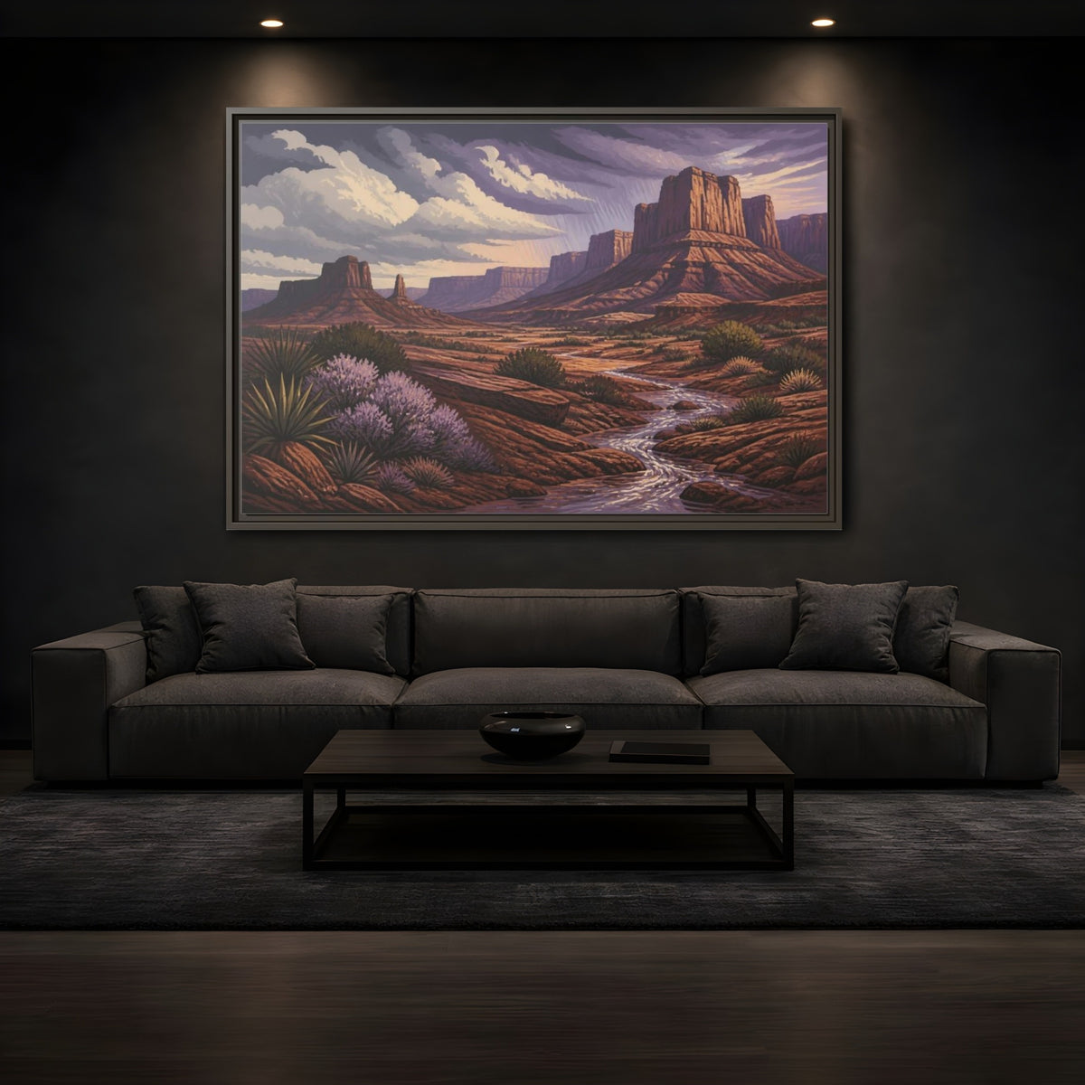 Mockup 3. Nature Desert Mesa Stream shown as framed canvas print