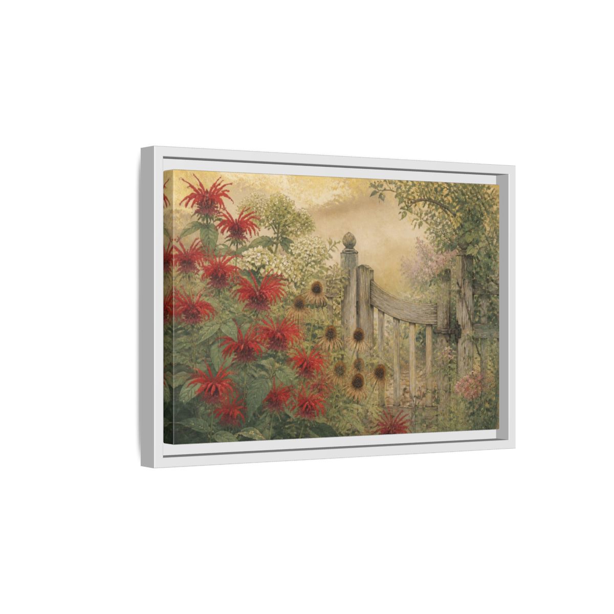 Side Mockup 4. Nature Garden Gate shown as framed canvas print