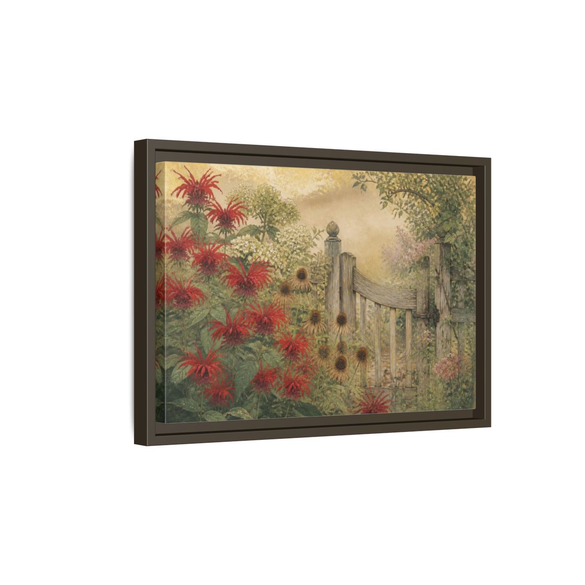 Side Mockup 5. Nature Garden Gate shown as framed canvas print