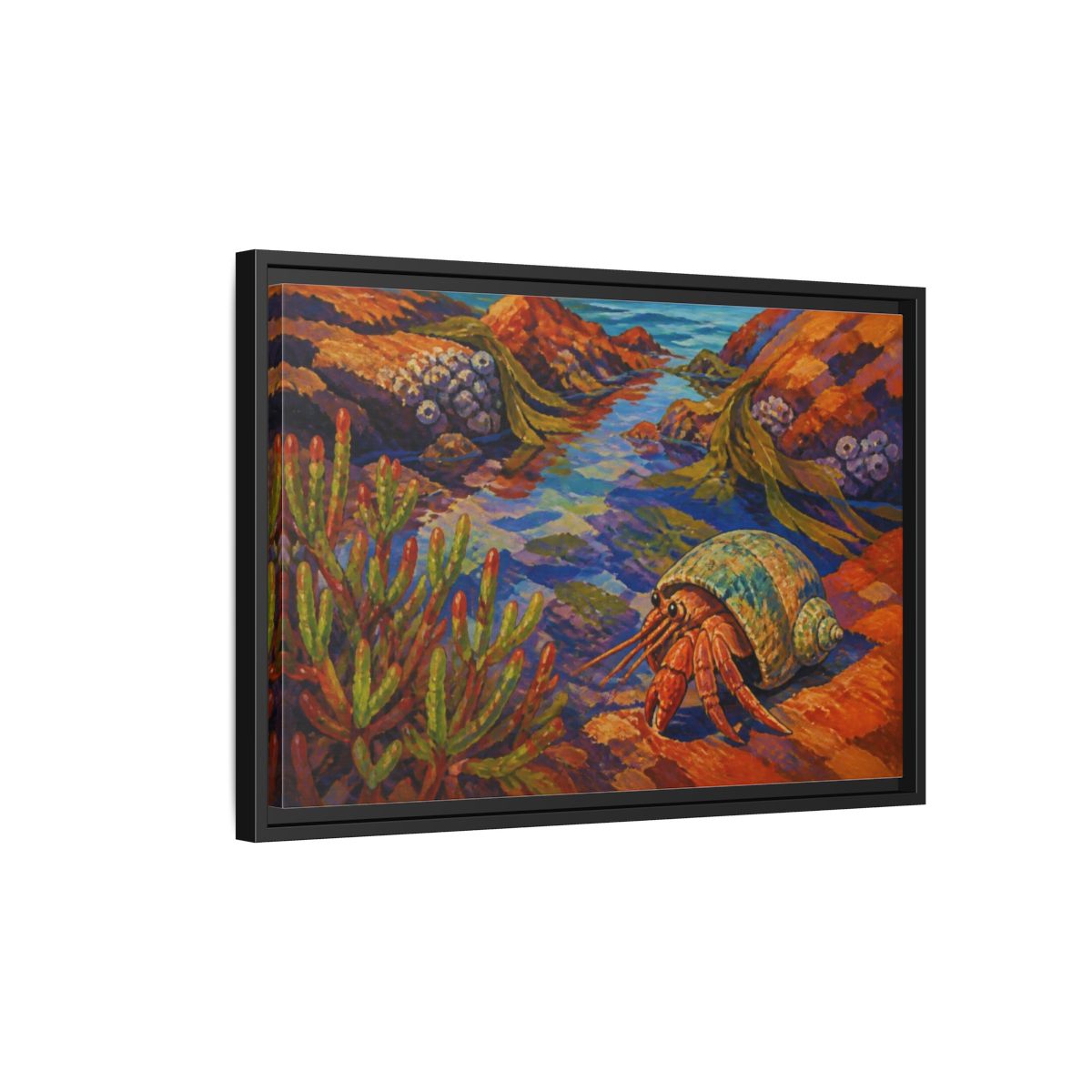 Side Mockup 3. Nature Hermit Crab Tidepool shown as framed canvas print