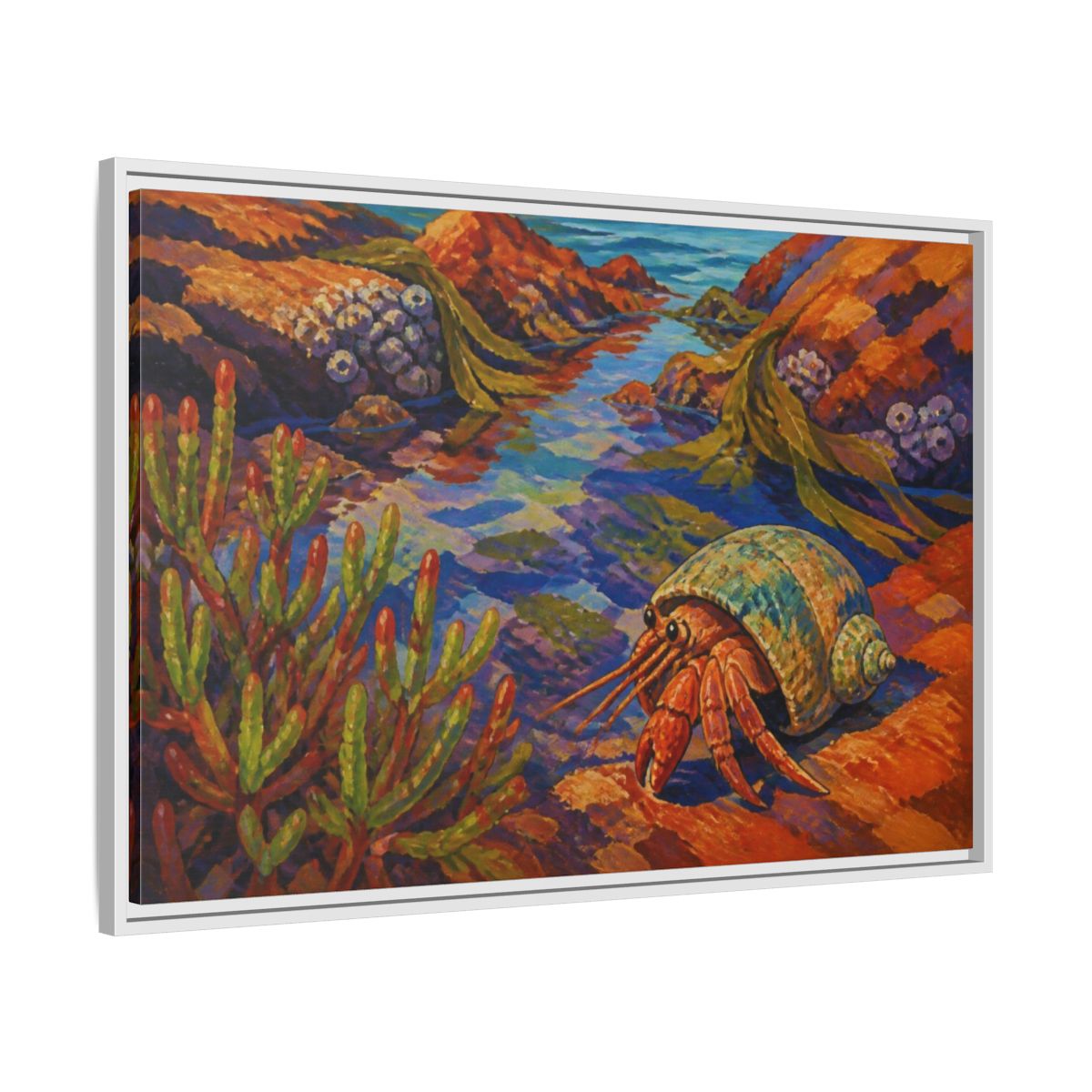 Side Mockup 9. Nature Hermit Crab Tidepool shown as framed canvas print