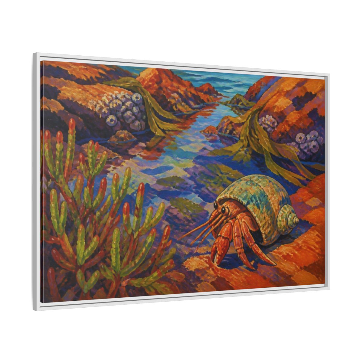Side Mockup 7. Nature Hermit Crab Tidepool shown as framed canvas print