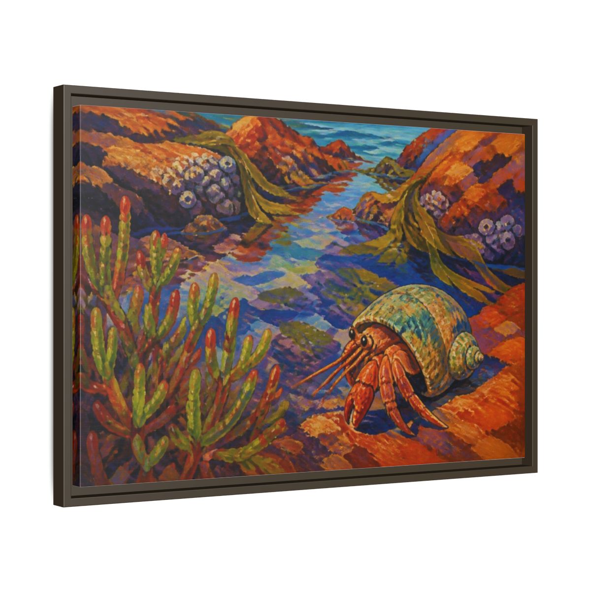 Side Mockup 11. Nature Hermit Crab Tidepool shown as framed canvas print