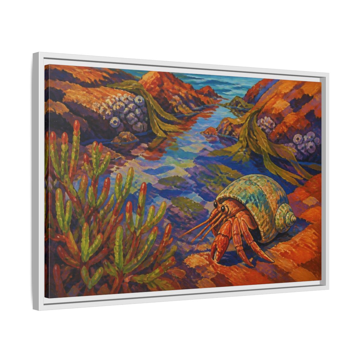 Side Mockup 10. Nature Hermit Crab Tidepool shown as framed canvas print