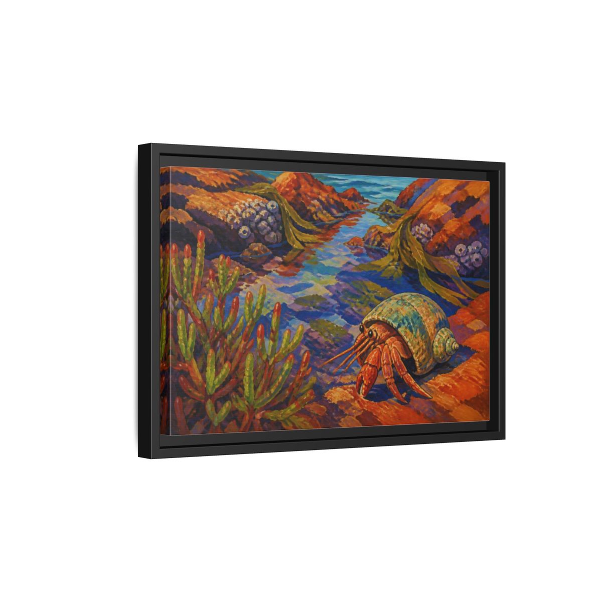 Side Mockup 6. Nature Hermit Crab Tidepool shown as framed canvas print
