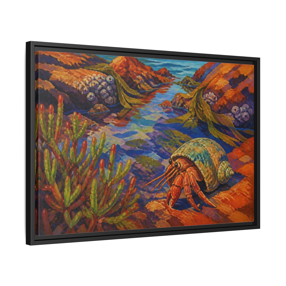 Side Mockup 14. Nature Hermit Crab Tidepool shown as framed canvas print