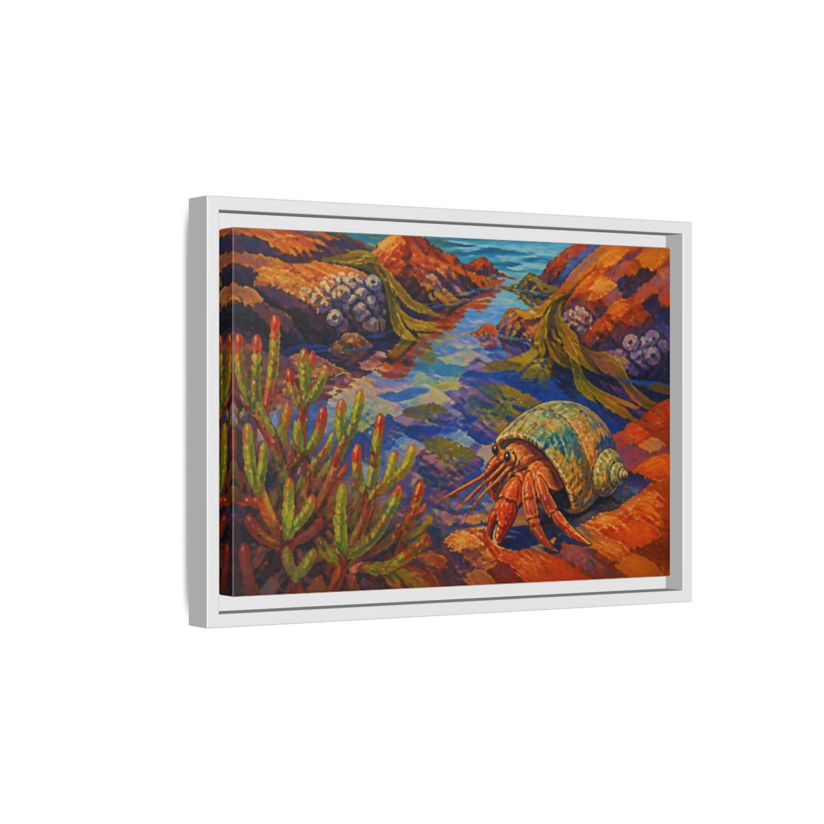 Side Mockup 4. Nature Hermit Crab Tidepool shown as framed canvas print