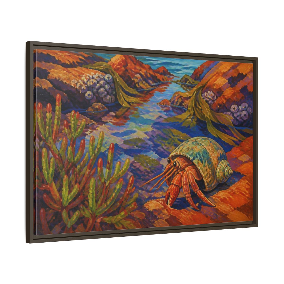 Main Mockup. Nature Hermit Crab Tidepool shown as framed canvas print