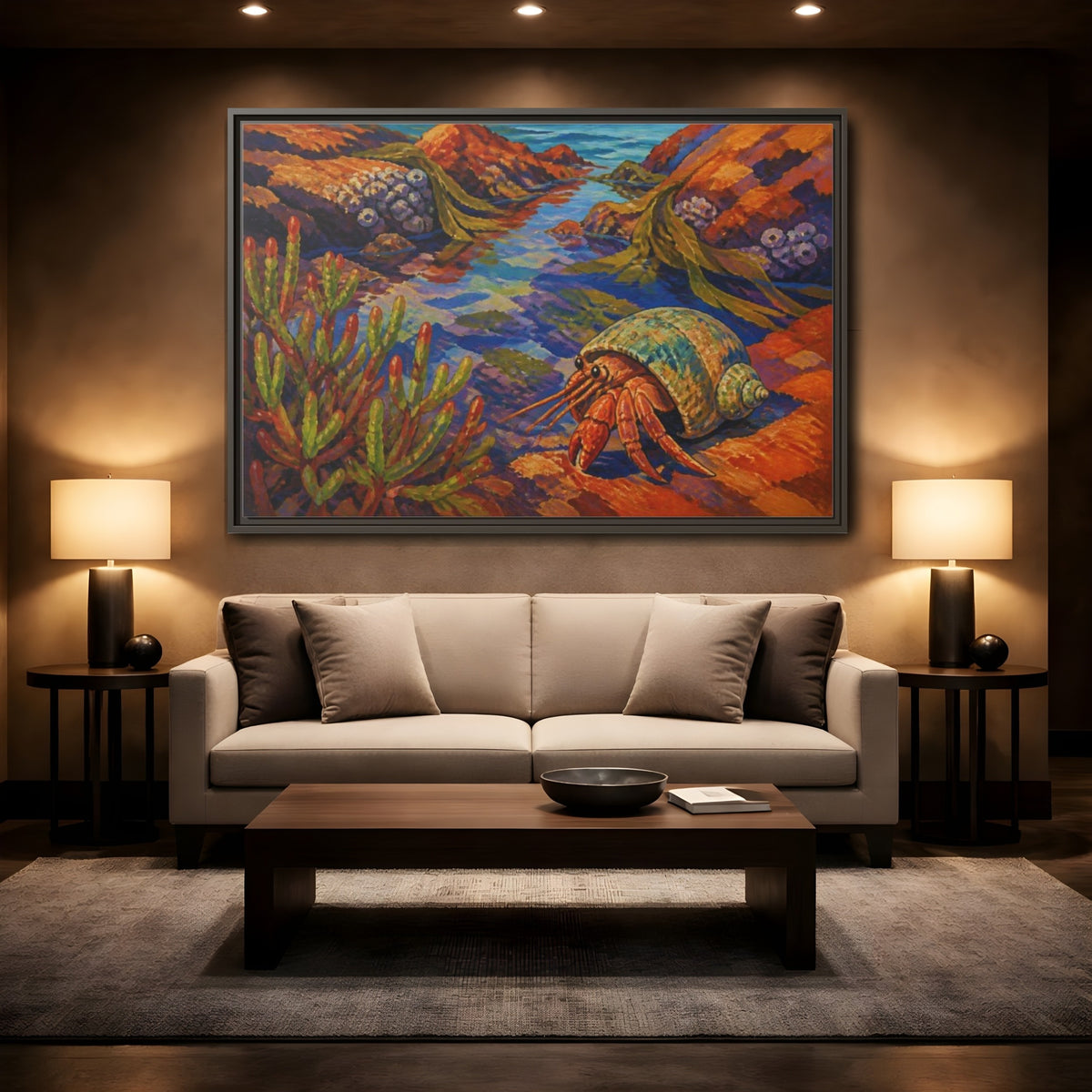 Mockup 2. Nature Hermit Crab Tidepool shown as framed canvas print