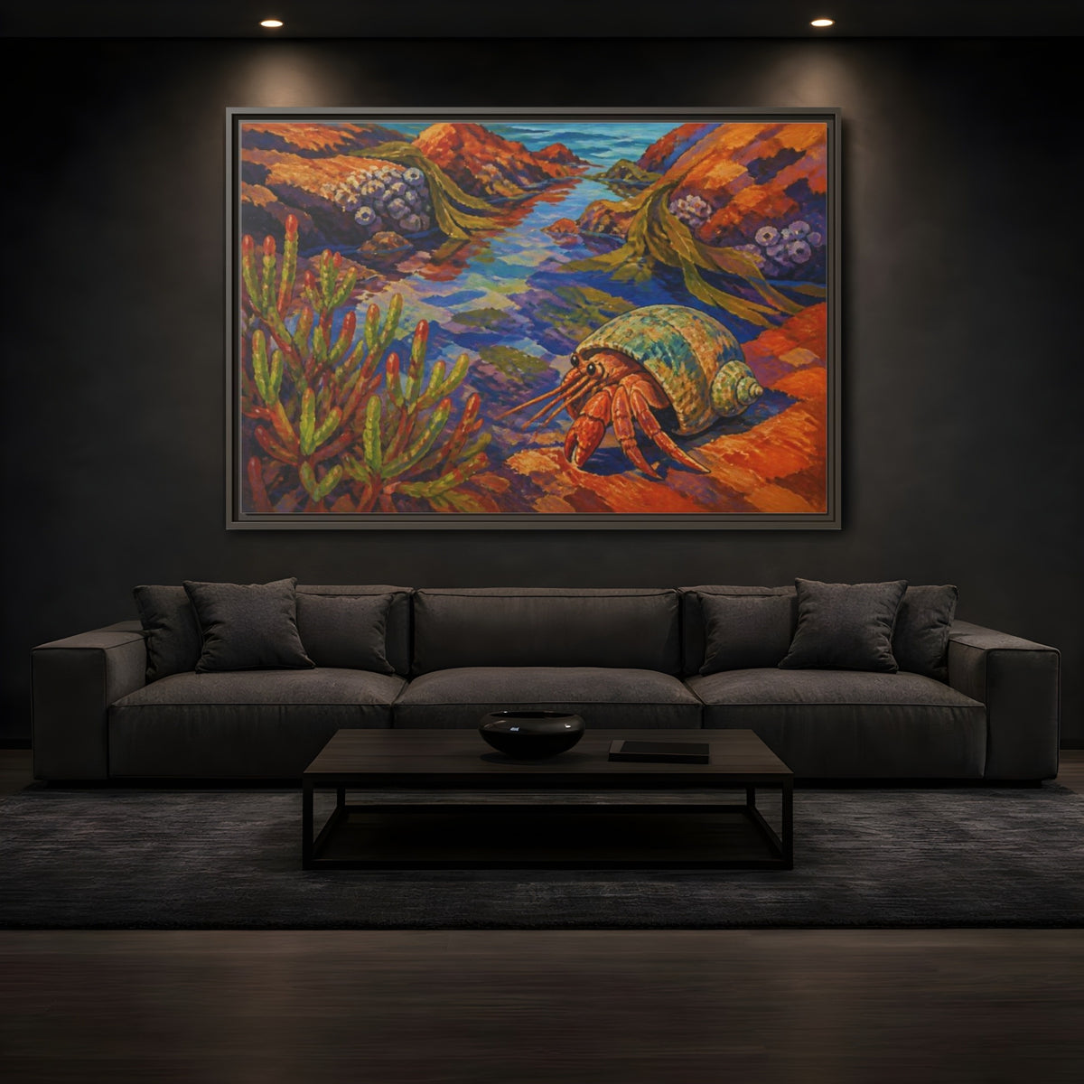 Mockup 3. Nature Hermit Crab Tidepool shown as framed canvas print
