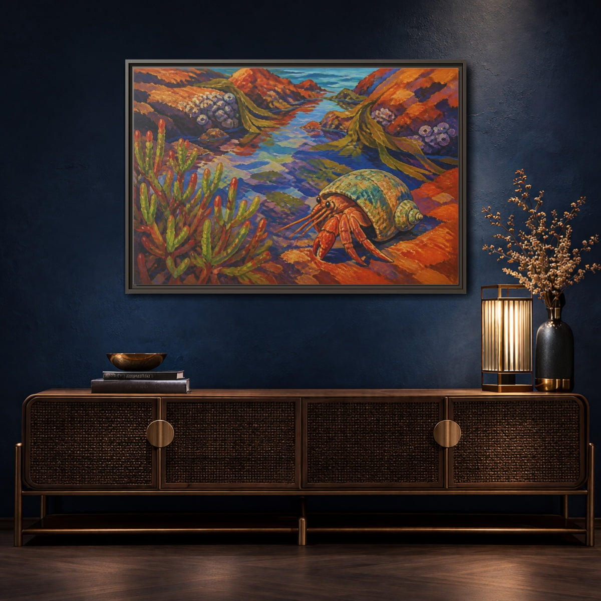 Mockup 4. Nature Hermit Crab Tidepool shown as framed canvas print