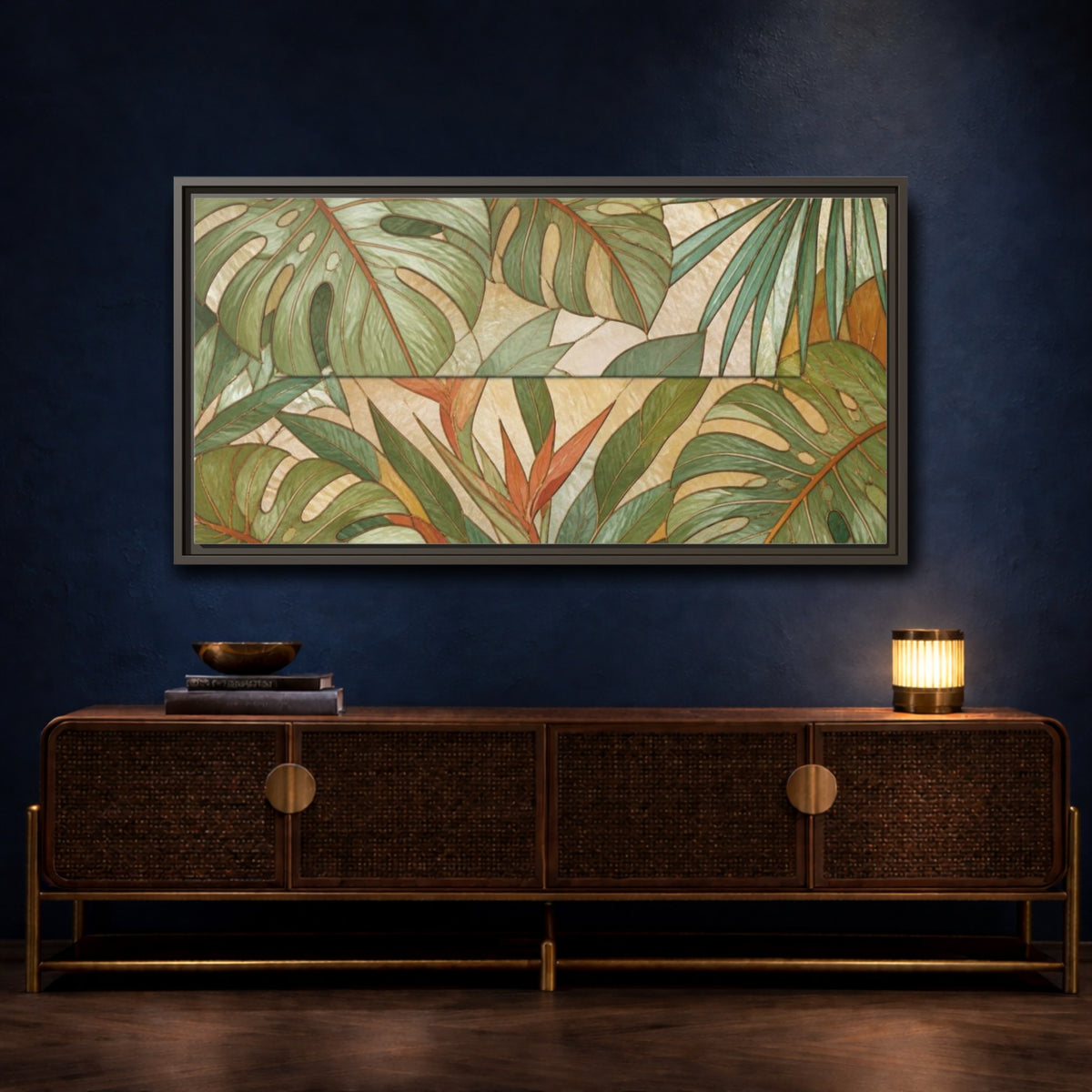Mockup 4. Nature Monstera Leaves shown as framed canvas print