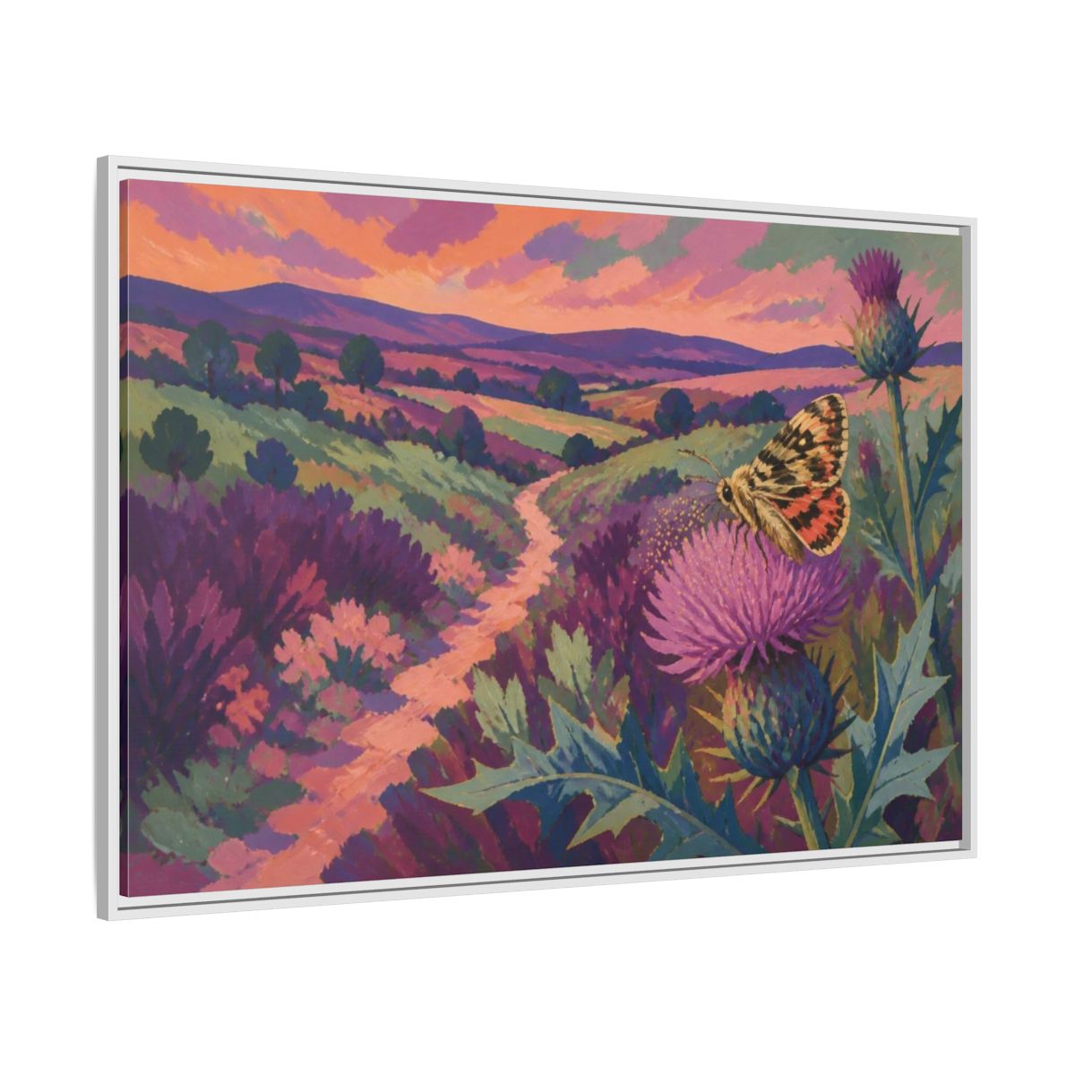 Side Mockup 7. Nature Moth On Thistle shown as framed canvas print