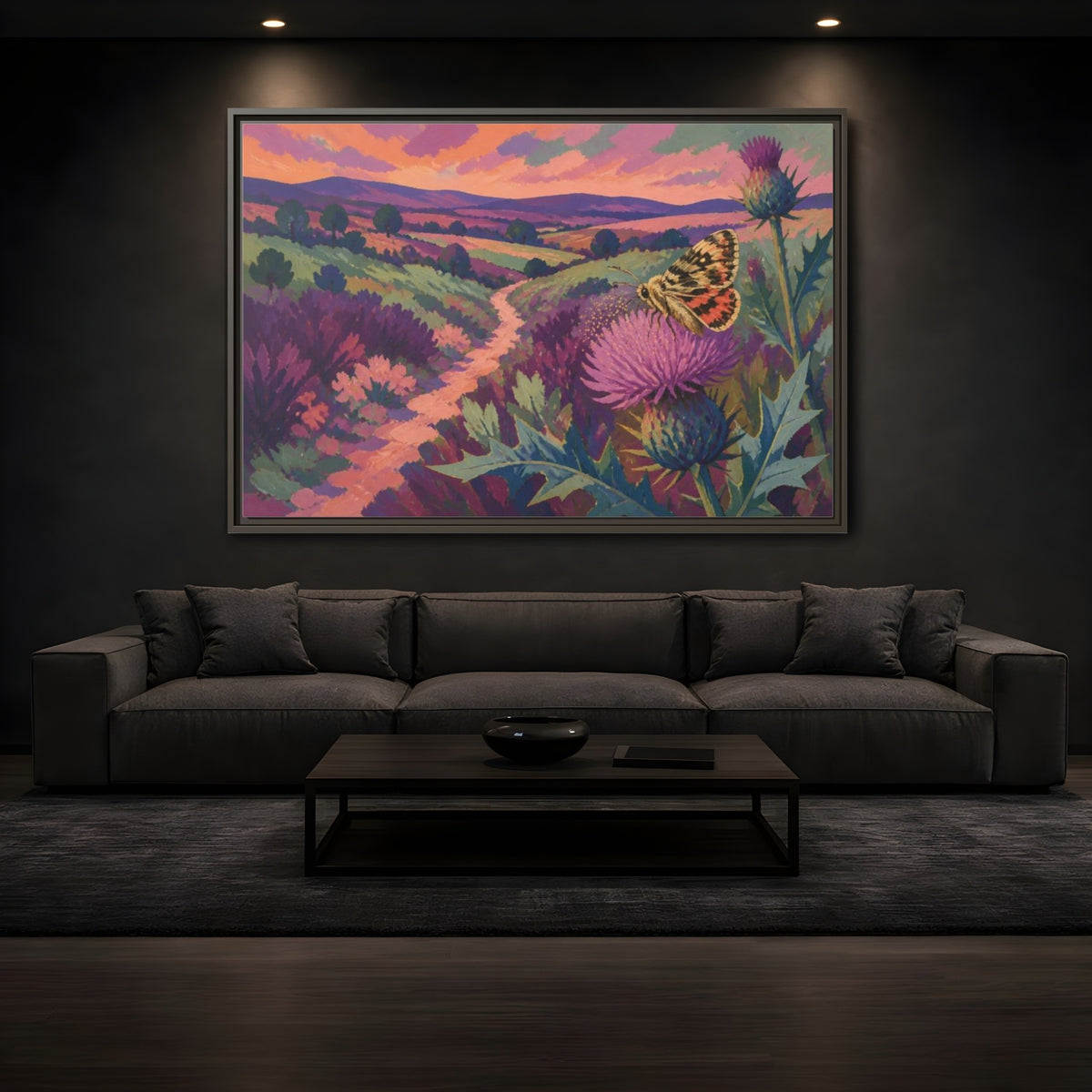 Mockup 3. Nature Moth On Thistle shown as framed canvas print