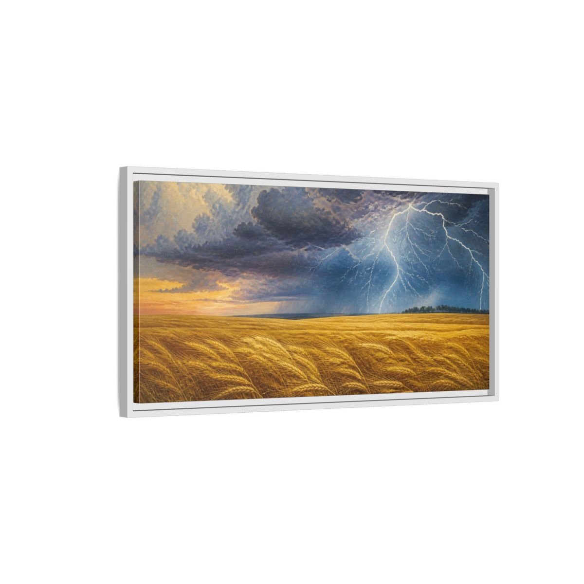 Side Mockup 1. Nature's Storm Over Wheat shown as framed canvas print