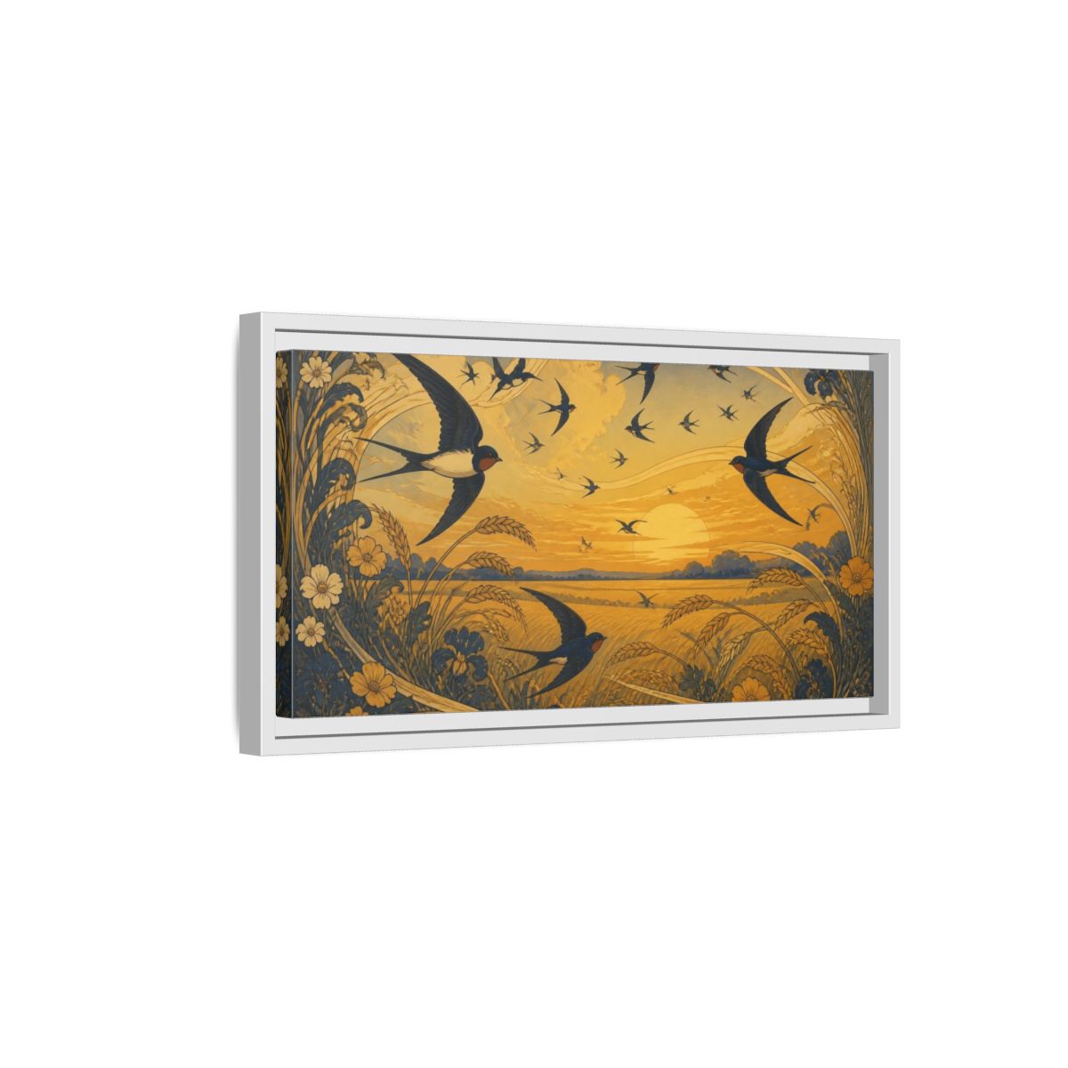 Side Mockup 6. Nature Swallows At Sunset shown as framed canvas print