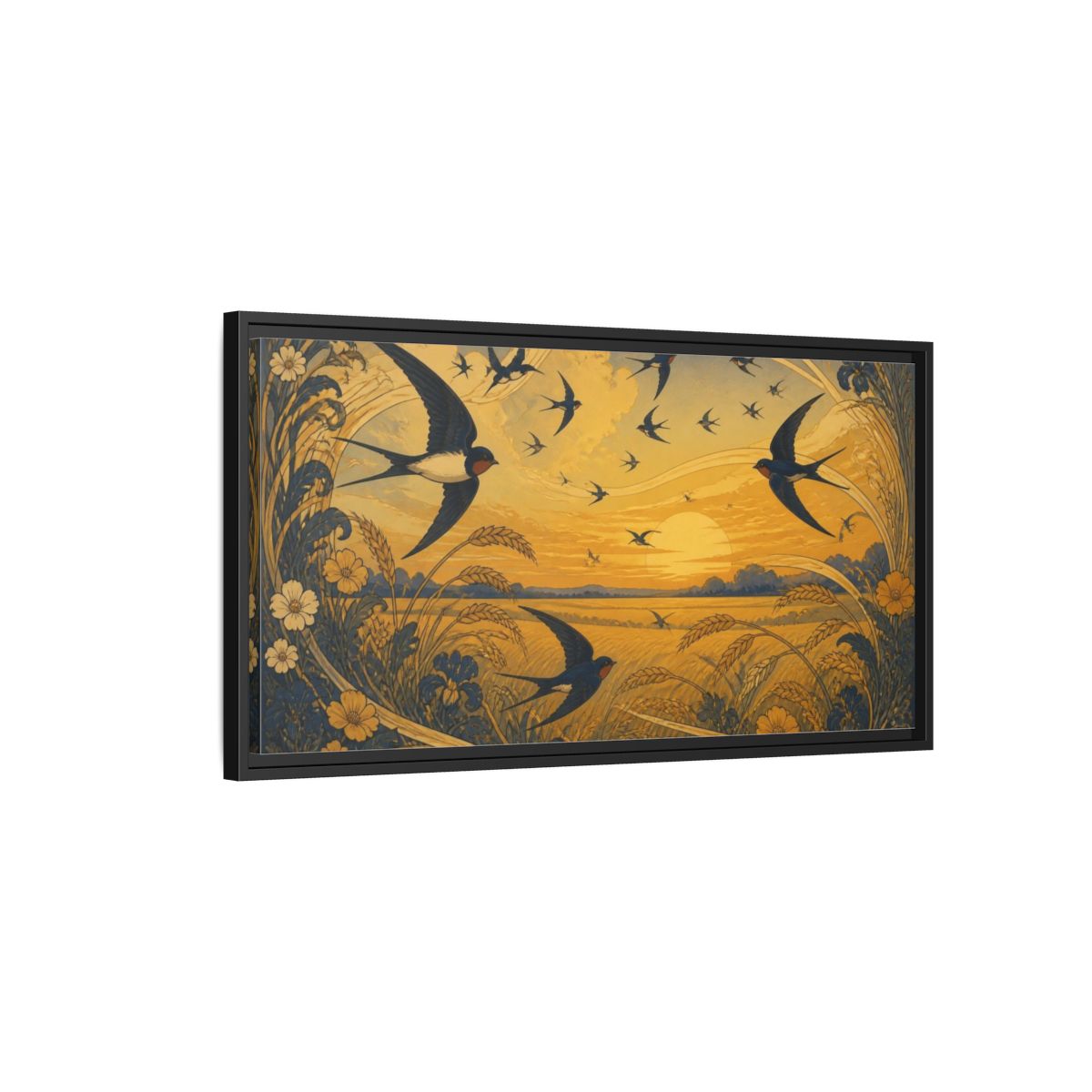 Side Mockup 2. Nature Swallows At Sunset shown as framed canvas print