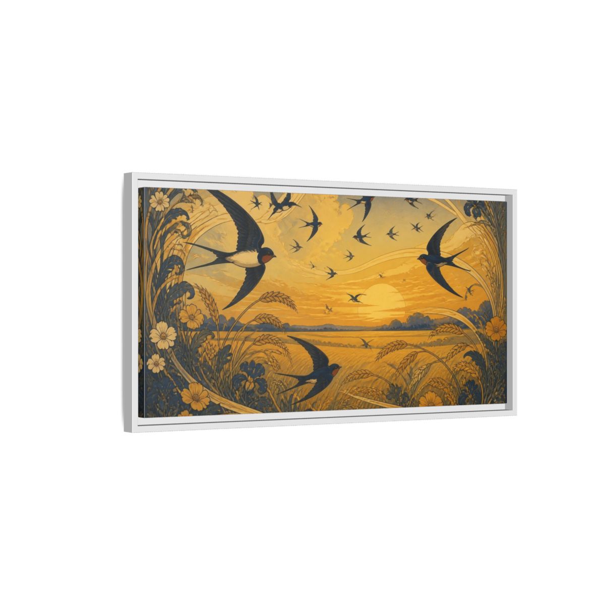 Side Mockup 1. Nature Swallows At Sunset shown as framed canvas print