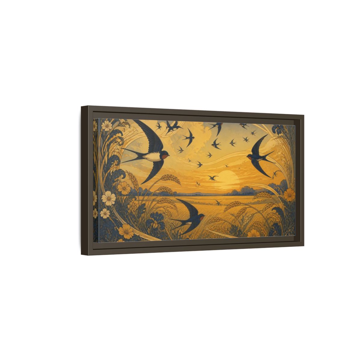 Side Mockup 7. Nature Swallows At Sunset shown as framed canvas print