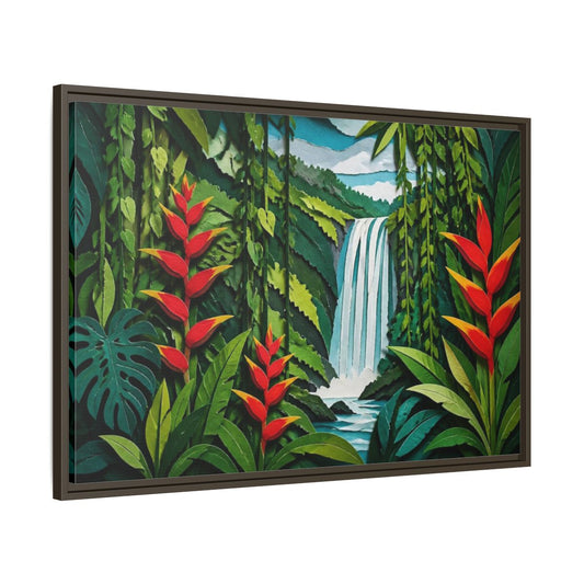 Main Mockup. Nature Waterfall Escape shown as framed canvas print