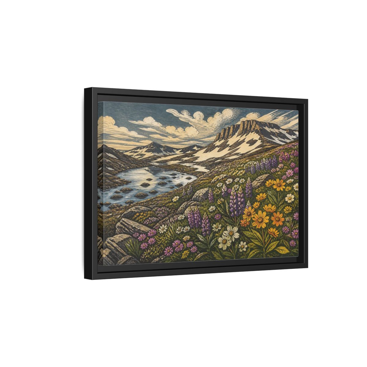 Side Mockup 6. Nature Wildflower Meadow shown as framed canvas print