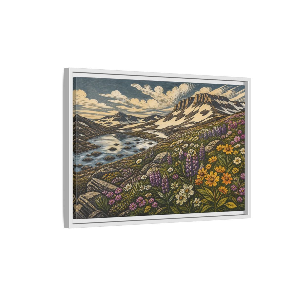 Side Mockup 1. Nature Wildflower Meadow shown as framed canvas print