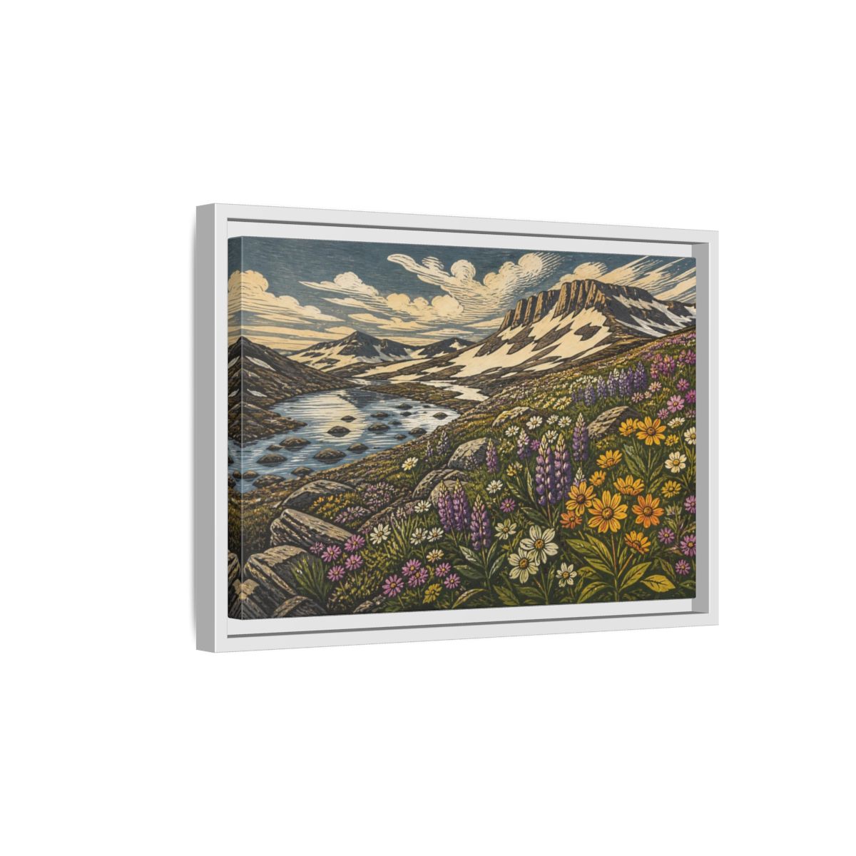 Side Mockup 4. Nature Wildflower Meadow shown as framed canvas print