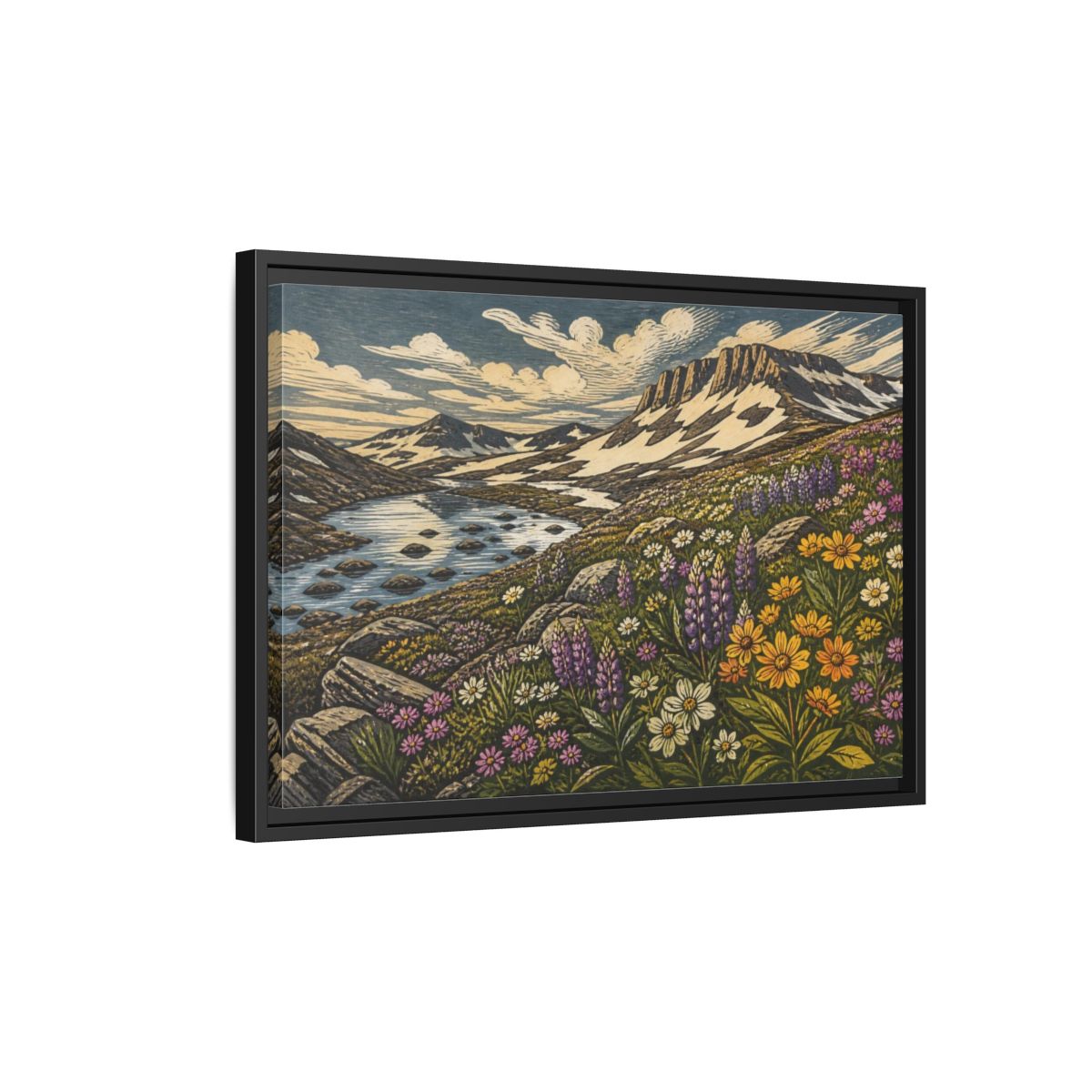 Side Mockup 3. Nature Wildflower Meadow shown as framed canvas print