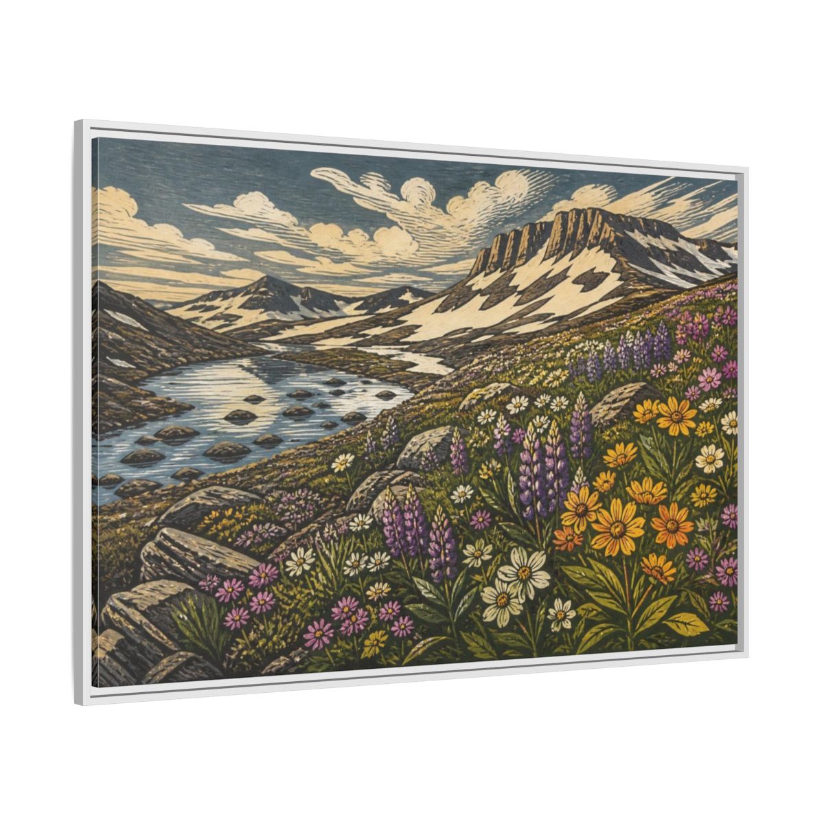 Side Mockup 7. Nature Wildflower Meadow shown as framed canvas print