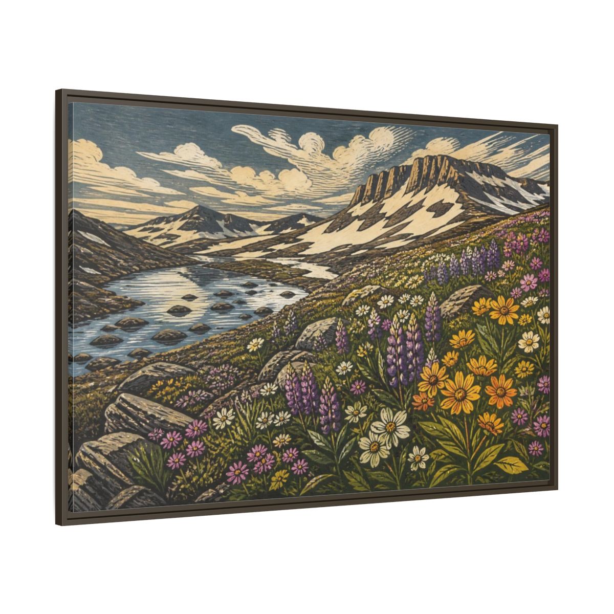 Side Mockup 8. Nature Wildflower Meadow shown as framed canvas print