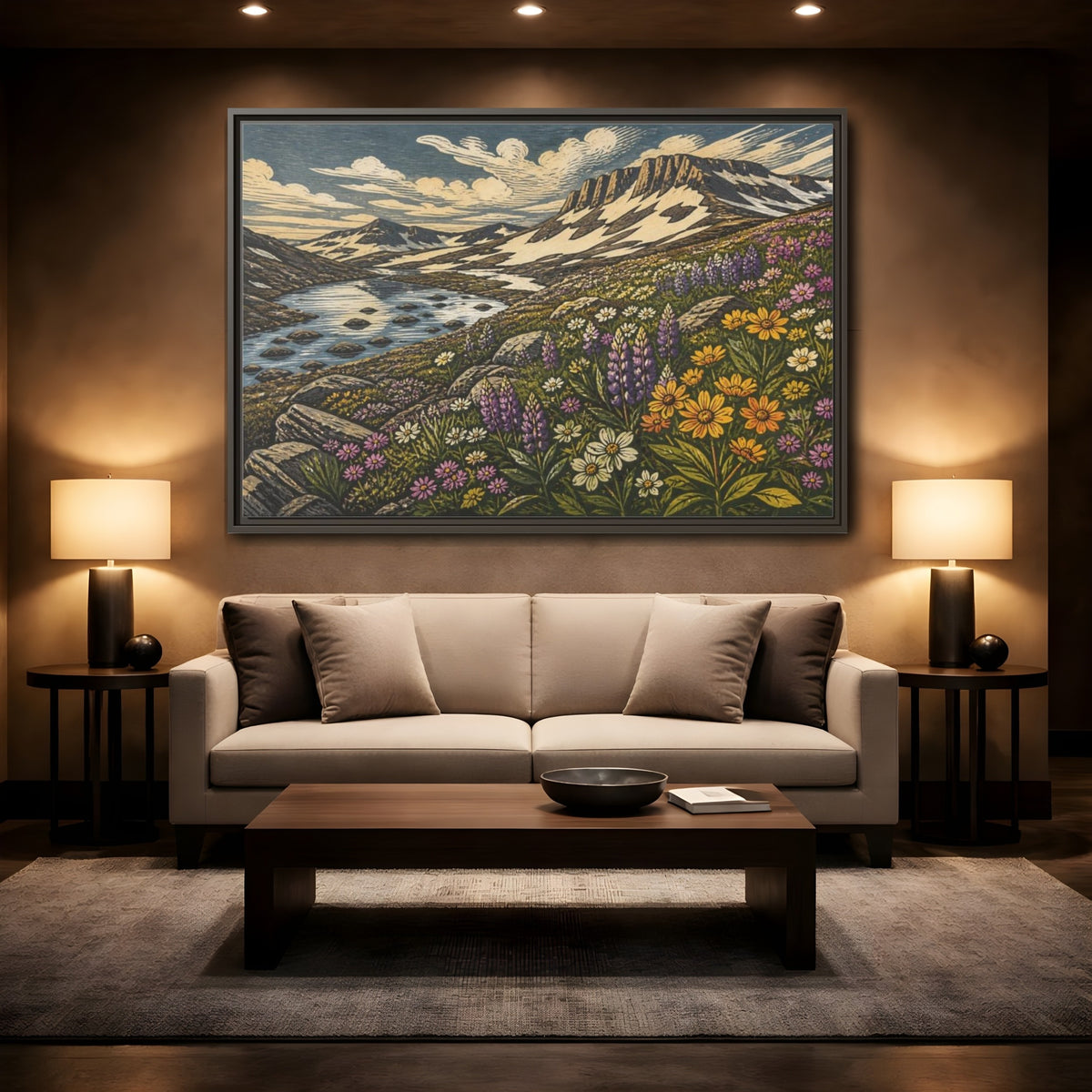 Mockup 2. Nature Wildflower Meadow shown as framed canvas print