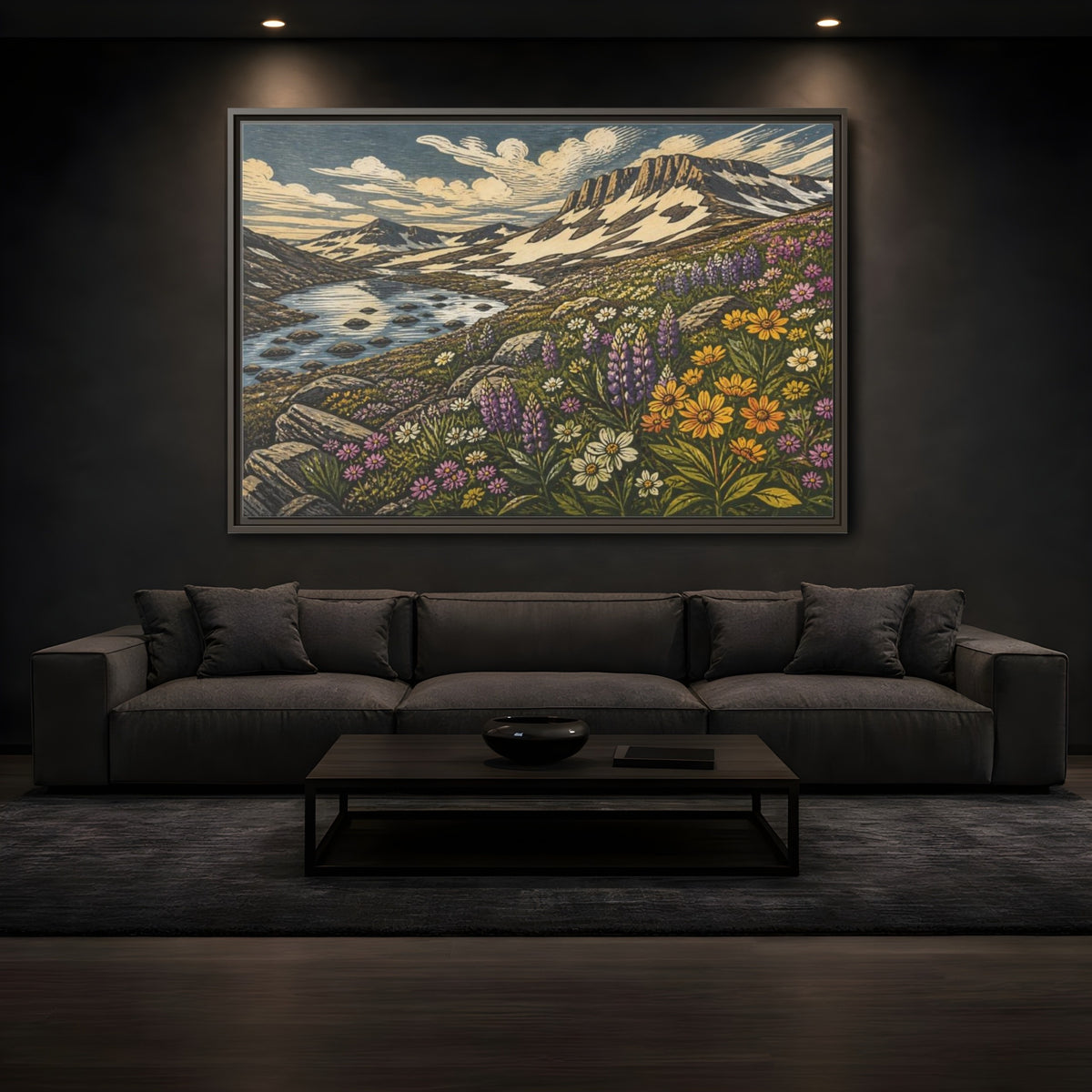 Mockup 3. Nature Wildflower Meadow shown as framed canvas print