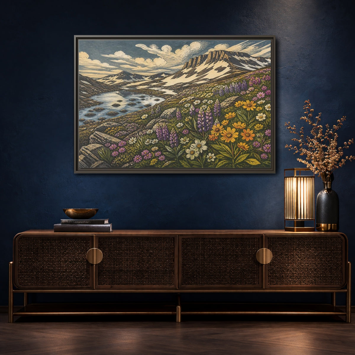 Mockup 4. Nature Wildflower Meadow shown as framed canvas print