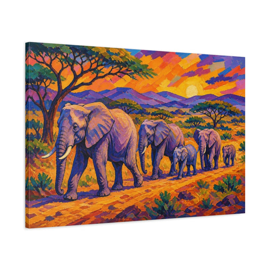 Main Mockup. Nature's Purple Elephant Parade shown as canvas print