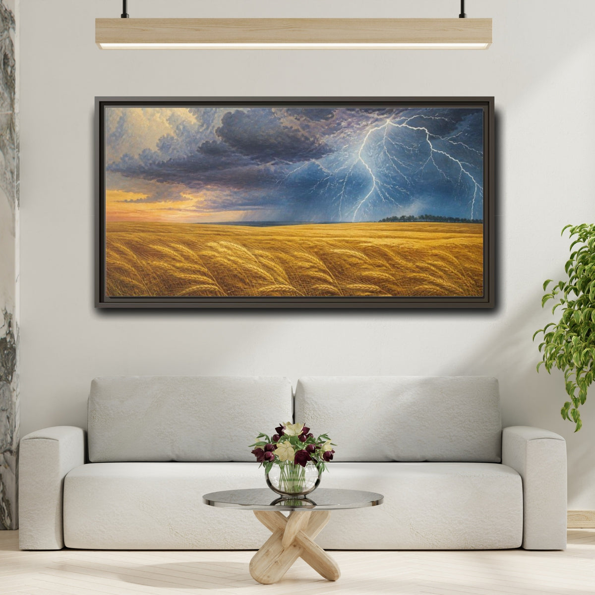 Mockup 2. Nature's Storm Over Wheat shown as framed canvas print