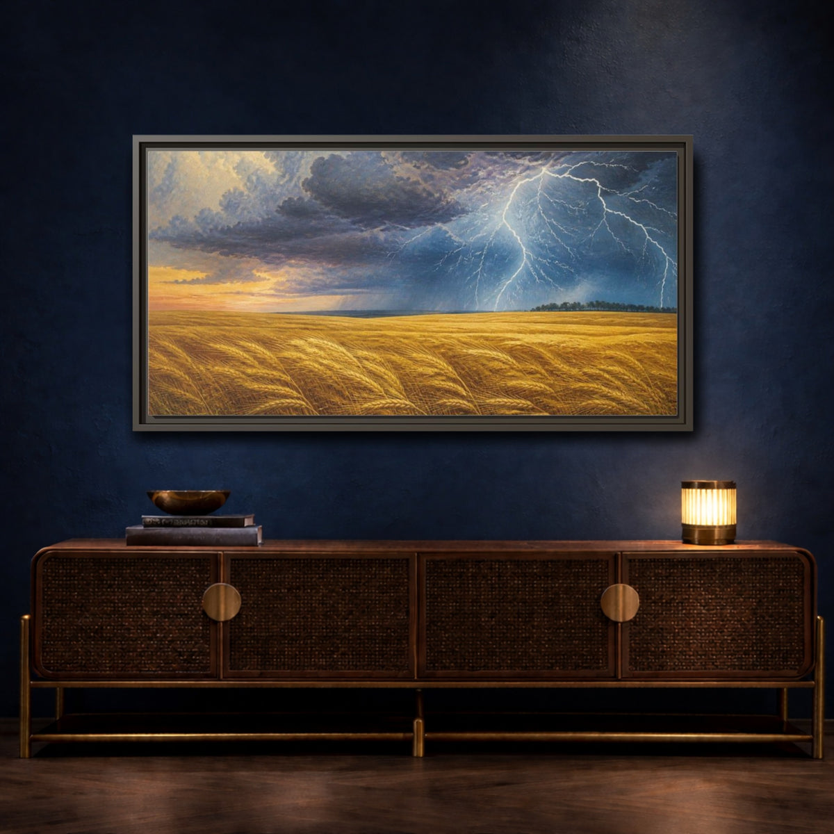 Mockup 4. Nature's Storm Over Wheat shown as framed canvas print
