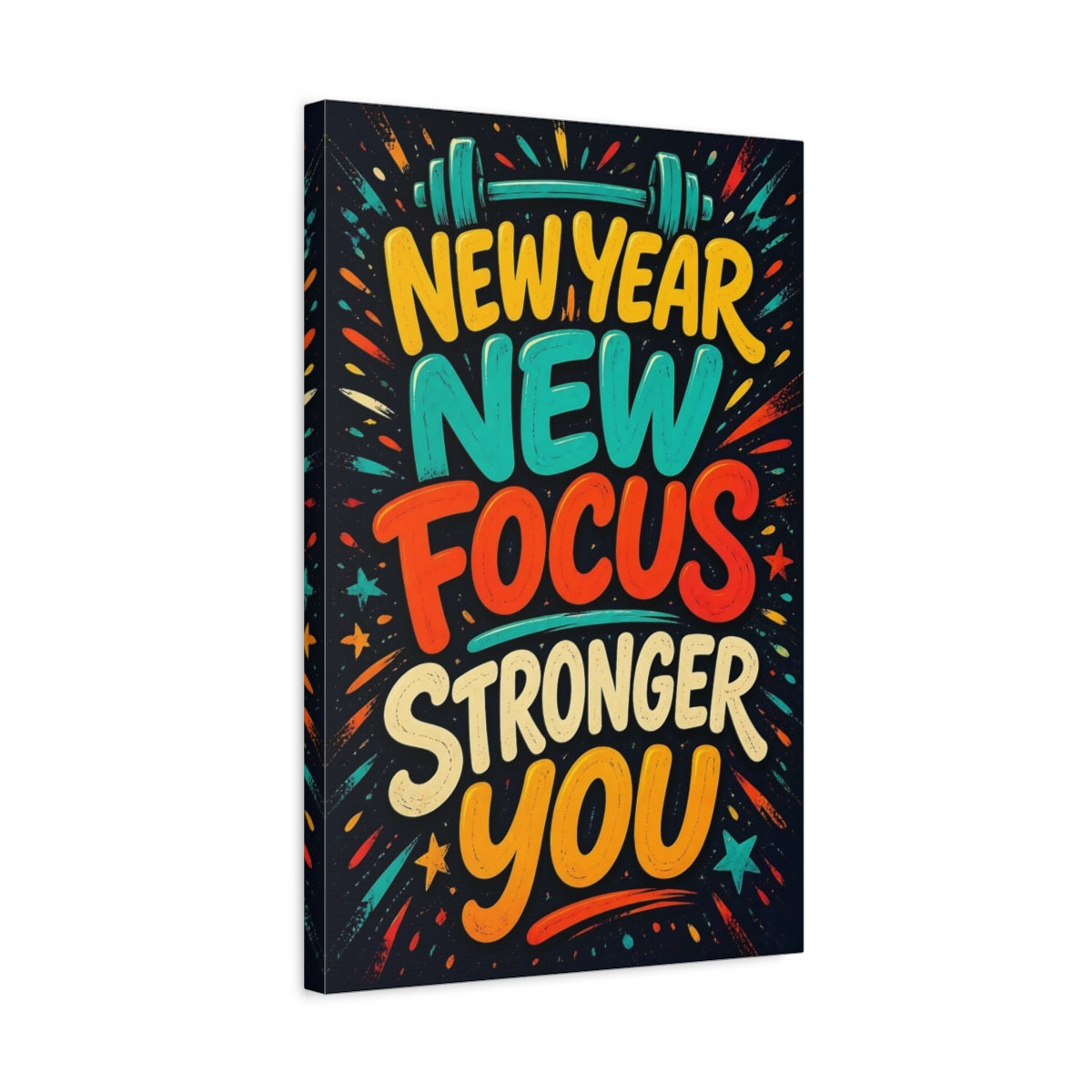 Side Mockup 3. New Focus Lettering Art shown as canvas print