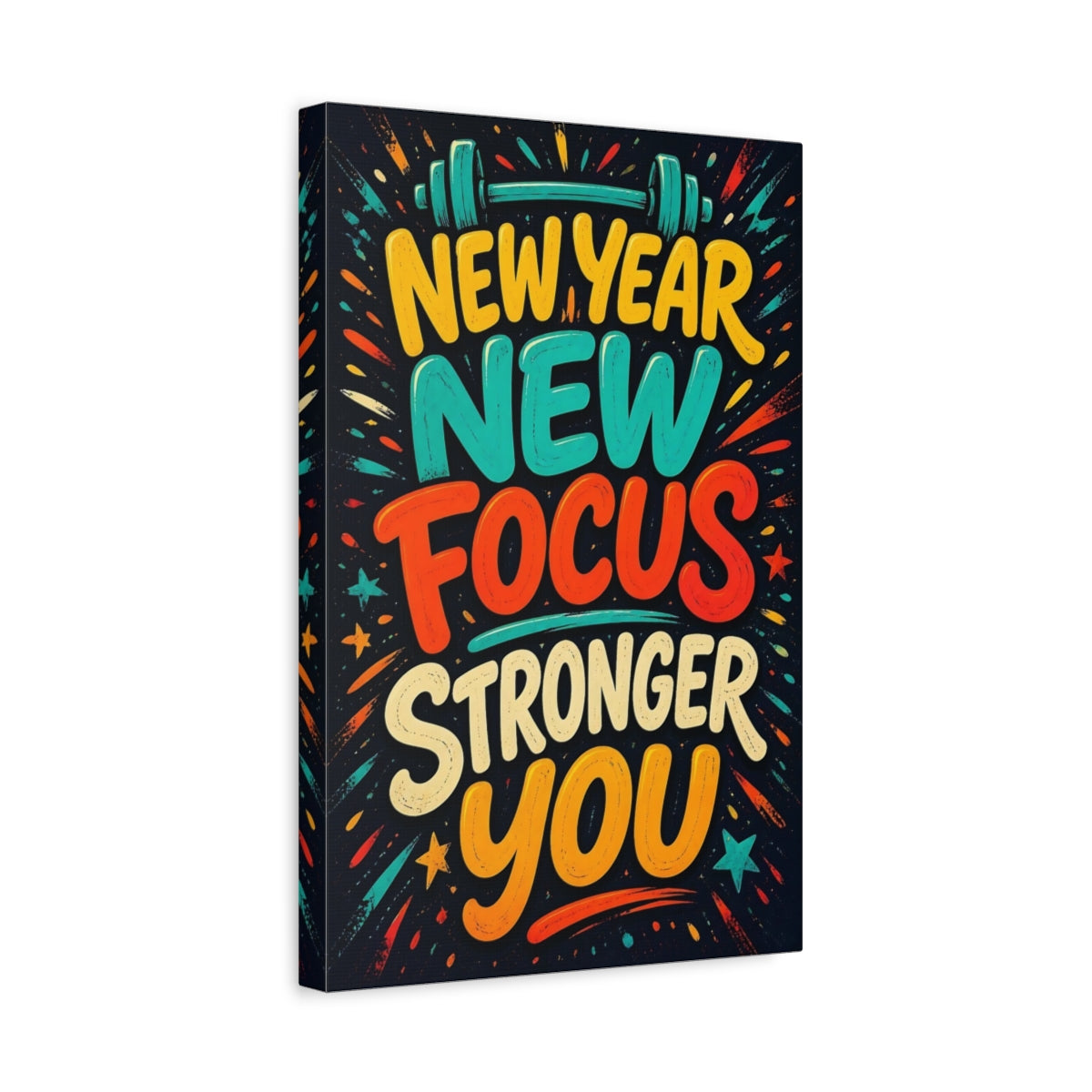 Side Mockup 4. New Focus Lettering Art shown as canvas print